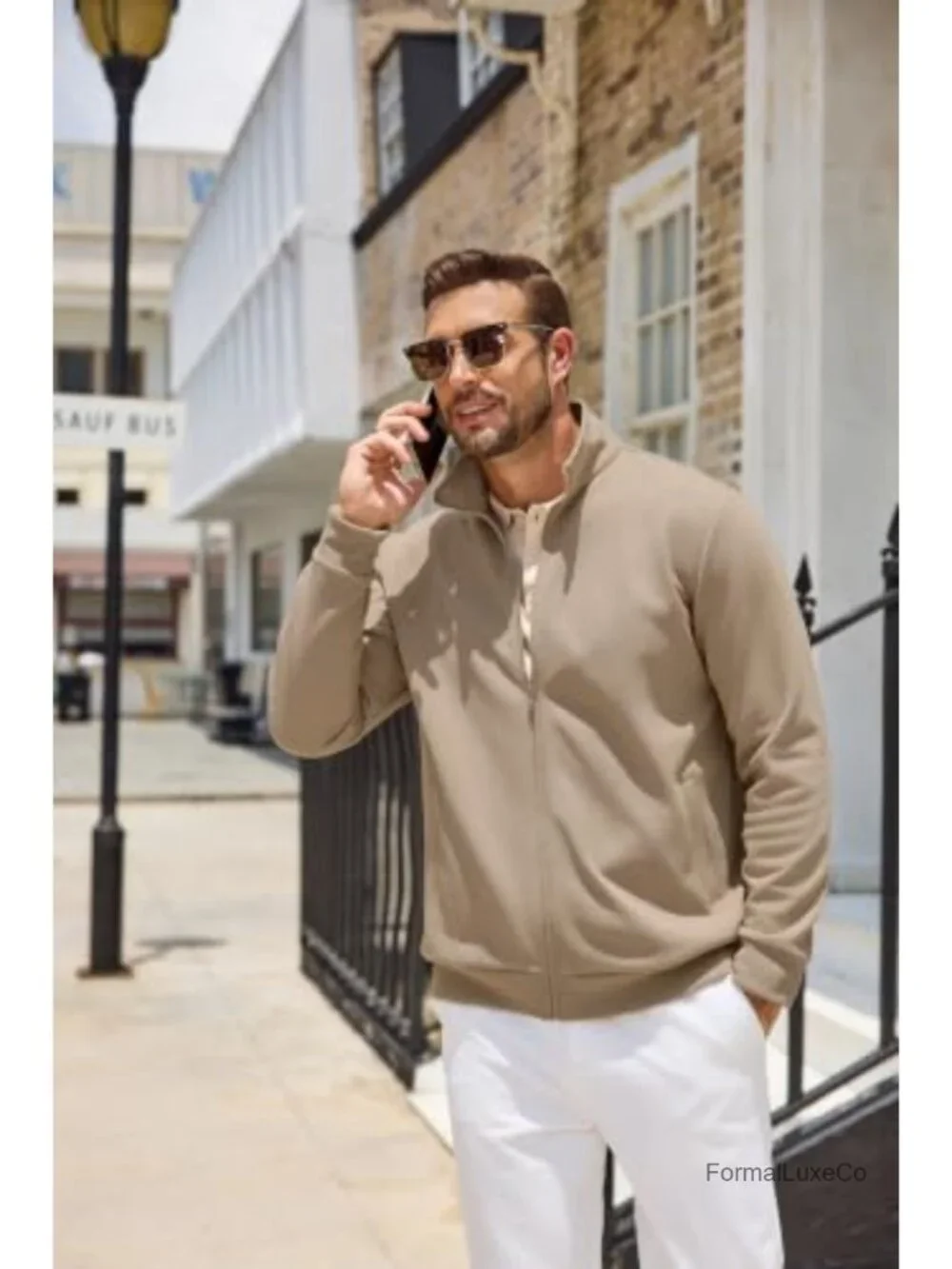 Men's Full Zip Sweatshirt Mock Neck Lightweight Knit Jacket w/ Pockets